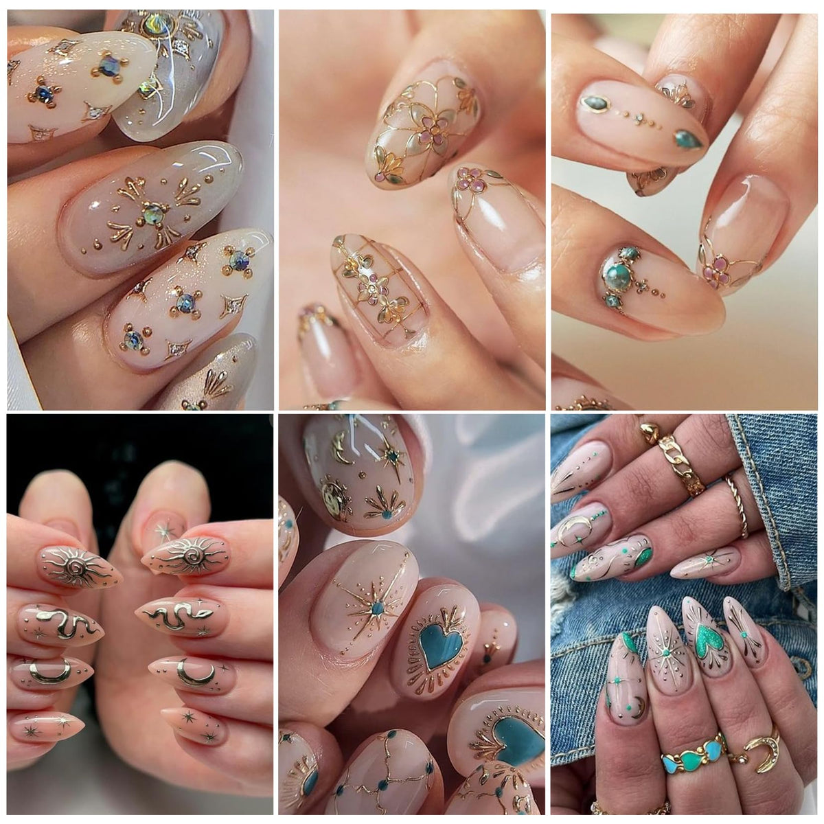 Close-up of STZPRONAIL 5D embossed nail stickers showcasing intricate designs