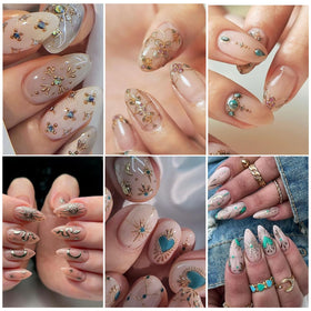 Close-up of STZPRONAIL 5D embossed nail stickers showcasing intricate designs