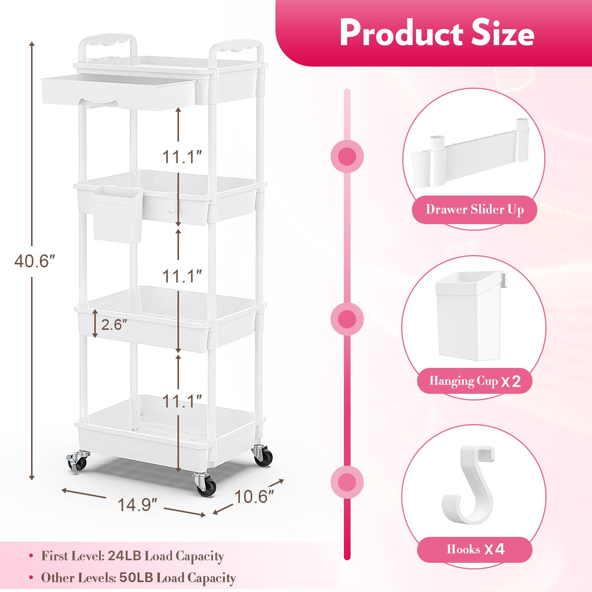 Close-up of SUNALLY Makeup Cart Organizer removable drawer