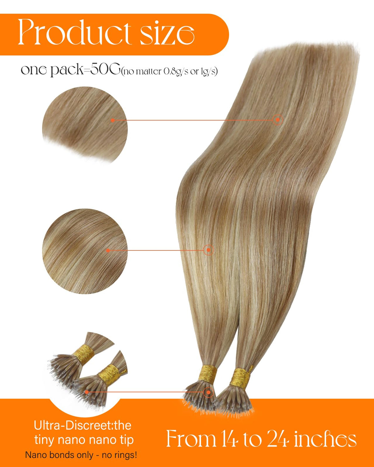 Close-up of Sunny Hair 18 Inch Nano Rings