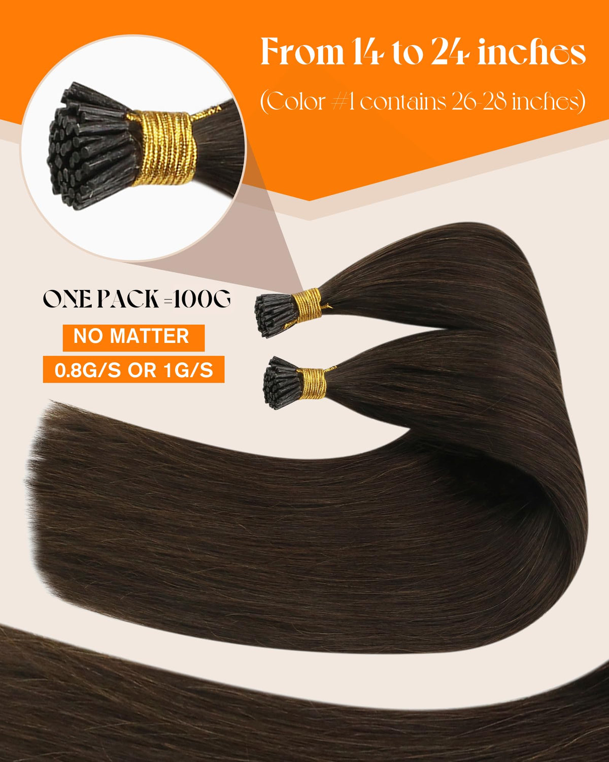 Close-up of Sunny Hair 20 Inch I-Tip extensions showing micro-ring tips