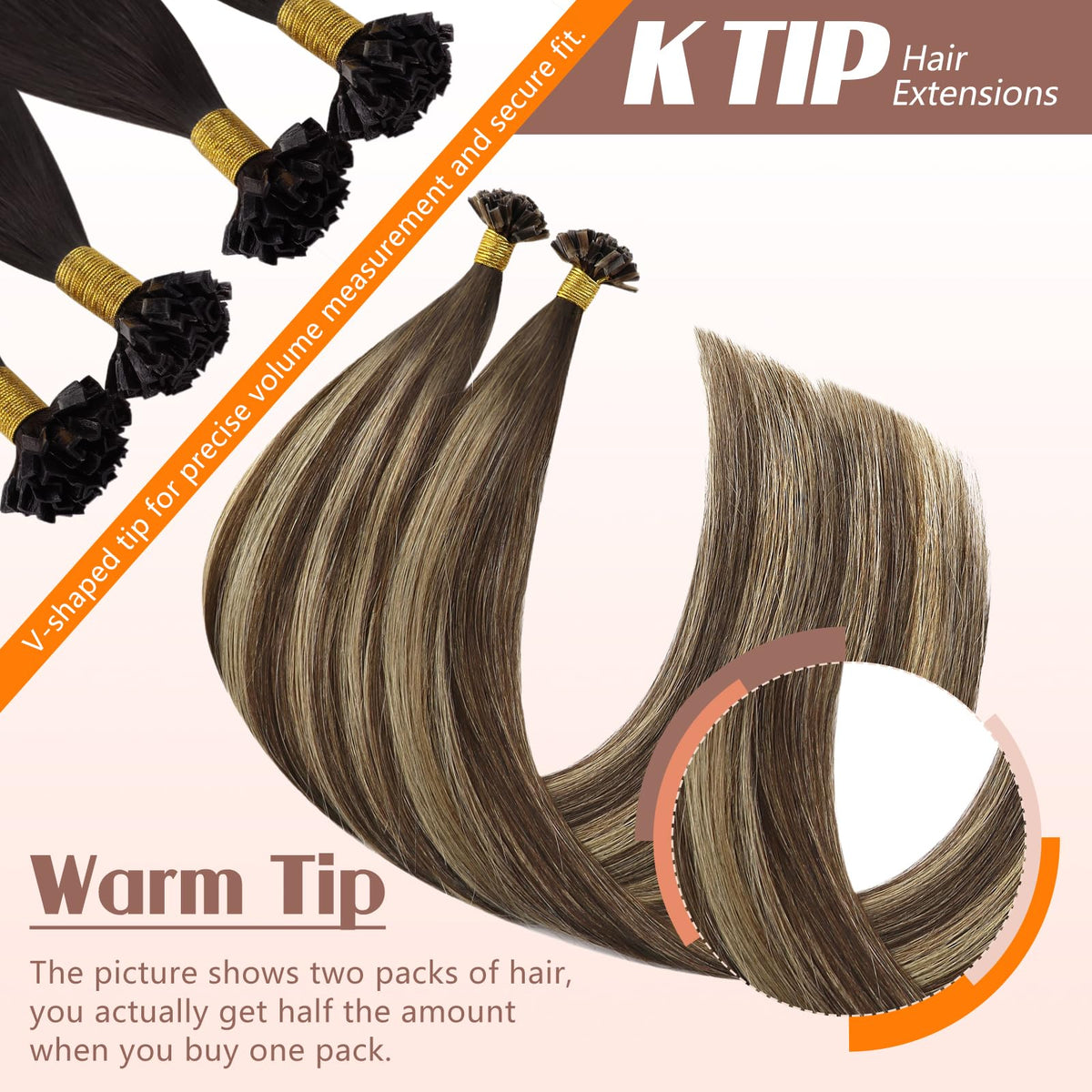 Close-up of Sunny Hair 24 Inch Ktip extensions showing keratin bond