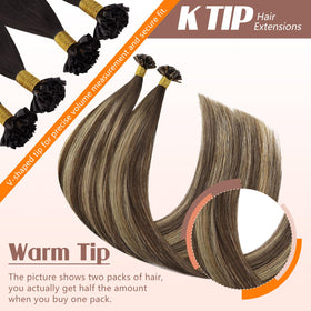 Close-up of Sunny Hair 24 Inch Ktip extensions showing keratin bond