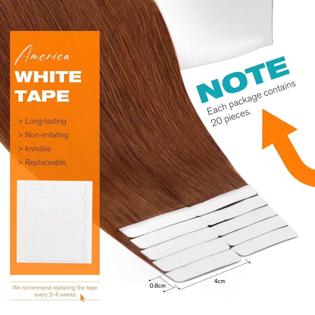 Close-up of Sunny Hair Brown Tape in Extensions showing texture