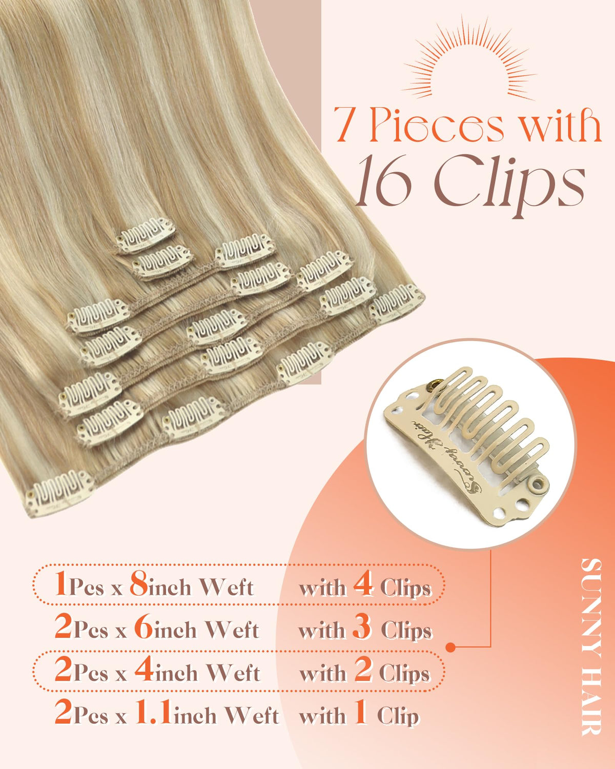 Close-up of Sunny Hair Clip-In Extensions clip