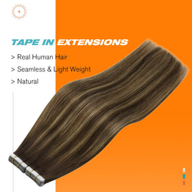 Close-up of Sunny Hair extensions showing adhesive tape