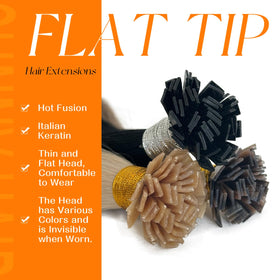 Close-up of Sunny Hair Flat Tip extensions showing keratin bonds