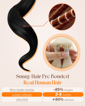 Close-up of Sunny Hair I-Tip Extensions micro-ring tips