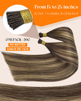 Close-up of Sunny Hair I-Tip extensions showing micro-ring tips