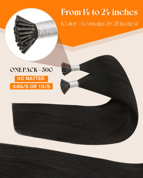 Close-up of Sunny Hair I-Tip extensions showing micro-ring tips