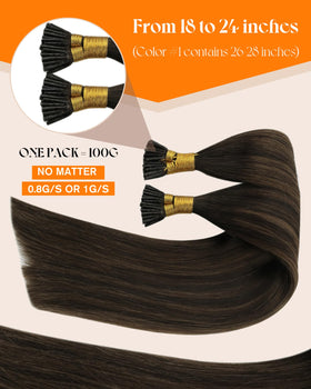 Close-up of Sunny Hair I-Tip extensions showing micro silicone rings