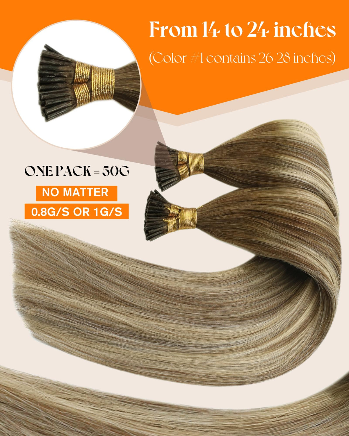 Close-up of Sunny Hair I-Tips Extensions showing micro-ring tips