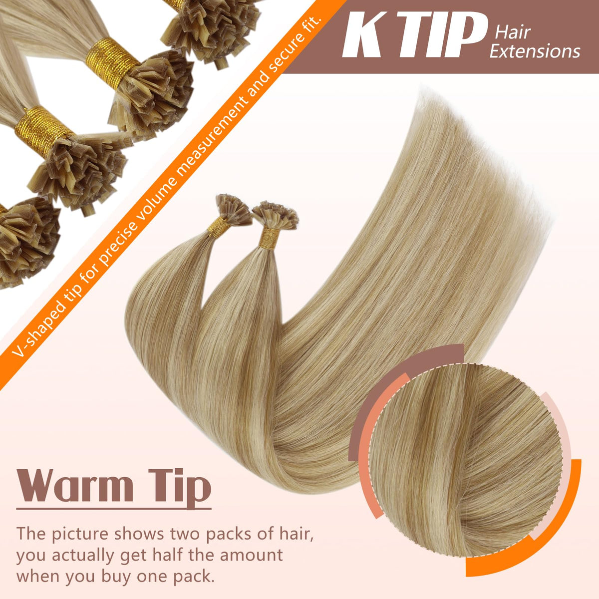 Close-up of Sunny Hair K Tip extensions showing keratin bond