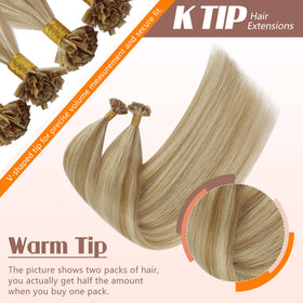 Close-up of Sunny Hair K Tip extensions showing keratin bond