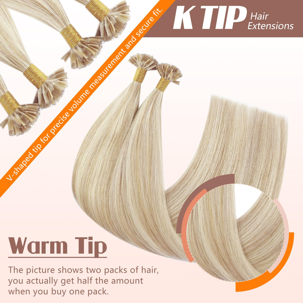 Close-up of Sunny Hair K Tip extensions showing keratin bond