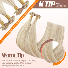 Close-up of Sunny Hair K Tip extensions showing keratin bond