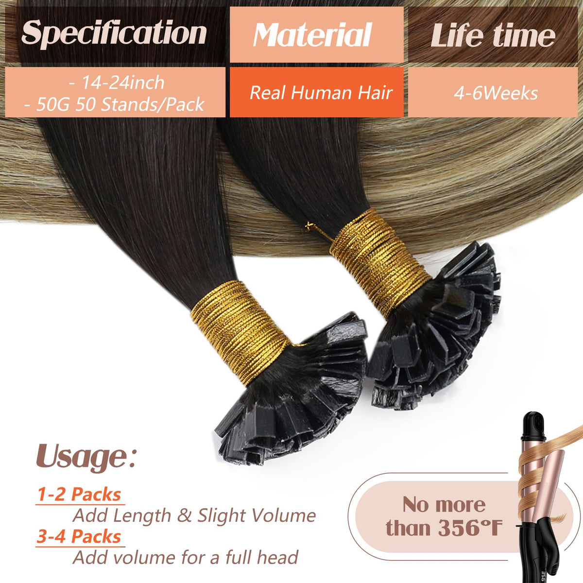 Close-up of Sunny Hair K Tip Hair Extensions keratin bond
