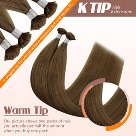 Close-up of Sunny Hair K Tips extensions showing keratin bond