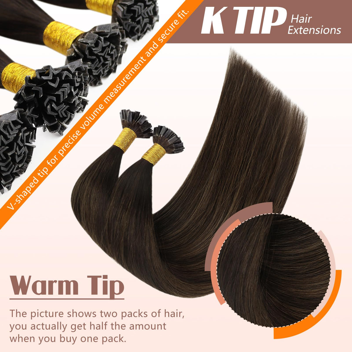 Close-up of Sunny Hair K Tips extensions showing keratin bond