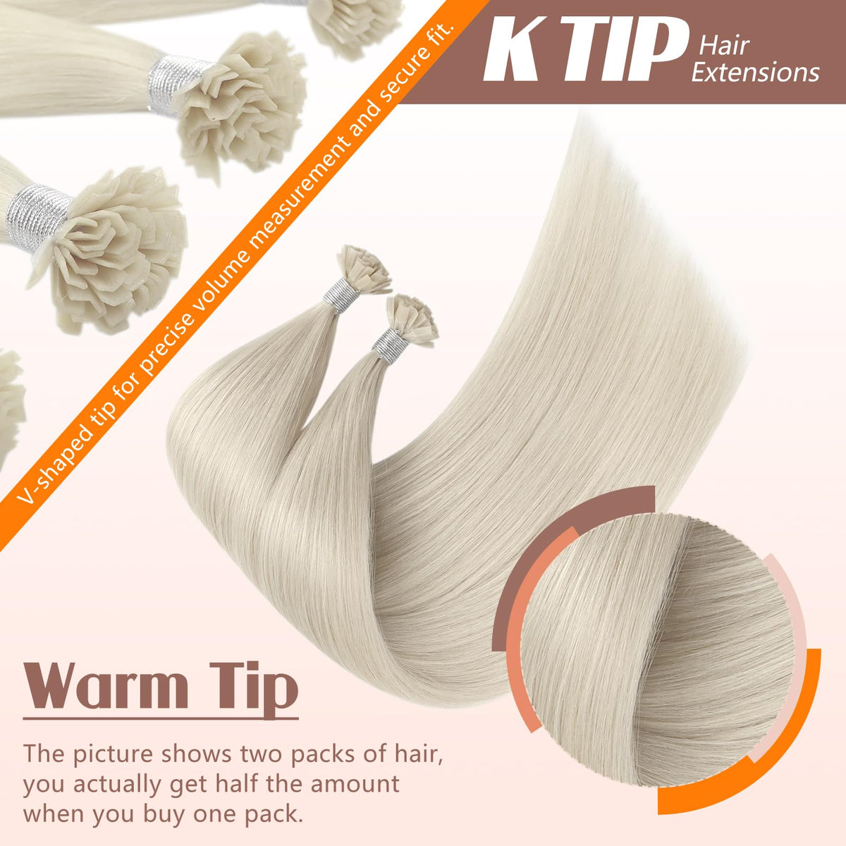 Close-up of Sunny Hair Keratin Tip Extensions showing texture