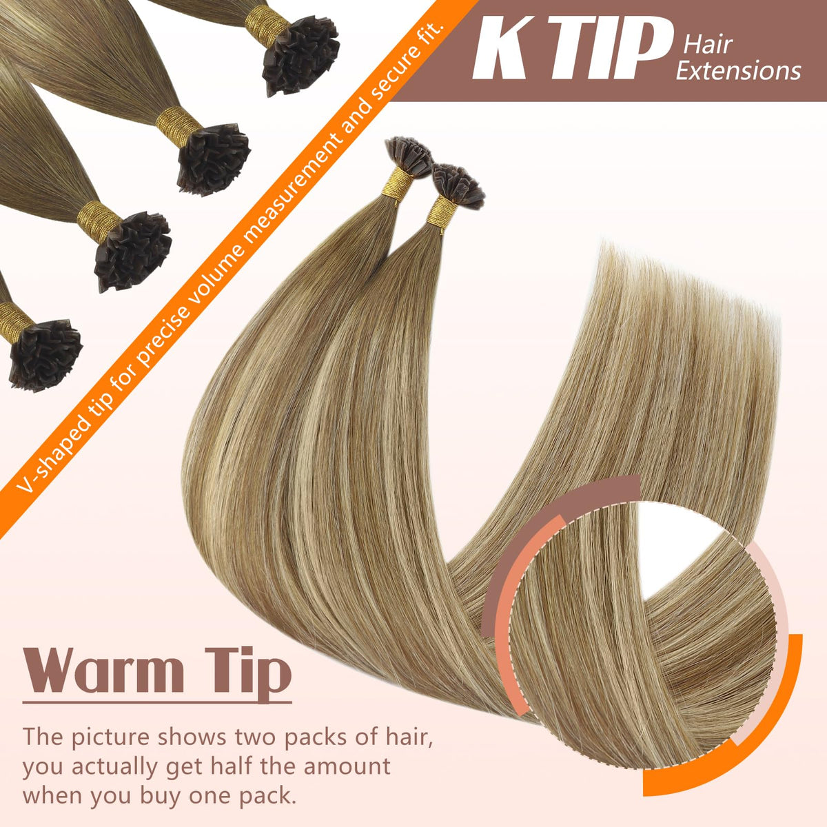 Close-up of Sunny Hair Ktip extensions showing keratin bond