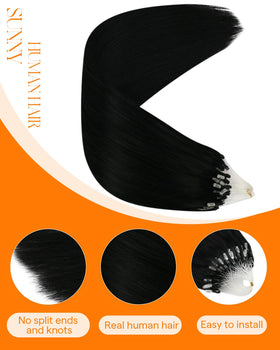 Close-up of Sunny Hair micro bead extensions showing micro rings