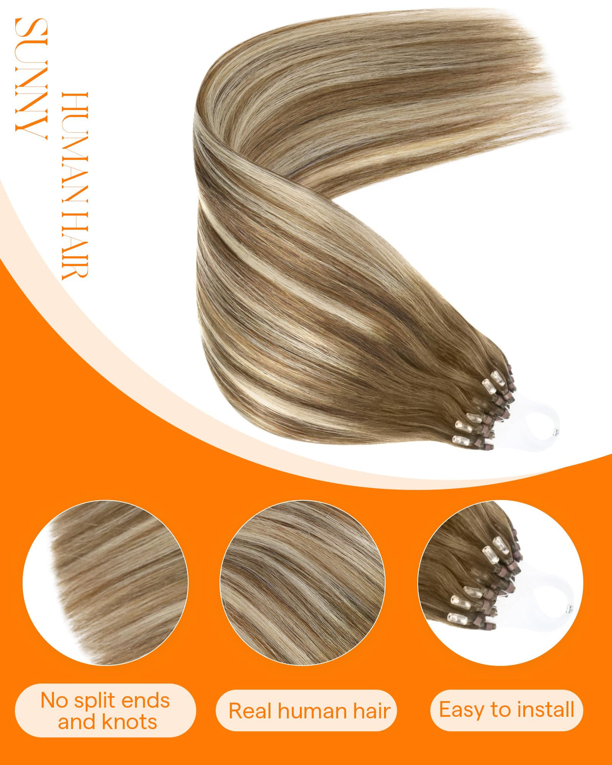 Close-up of Sunny Hair Micro Link Extensions with micro beads