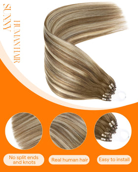 Close-up of Sunny Hair Micro Link Extensions with micro beads