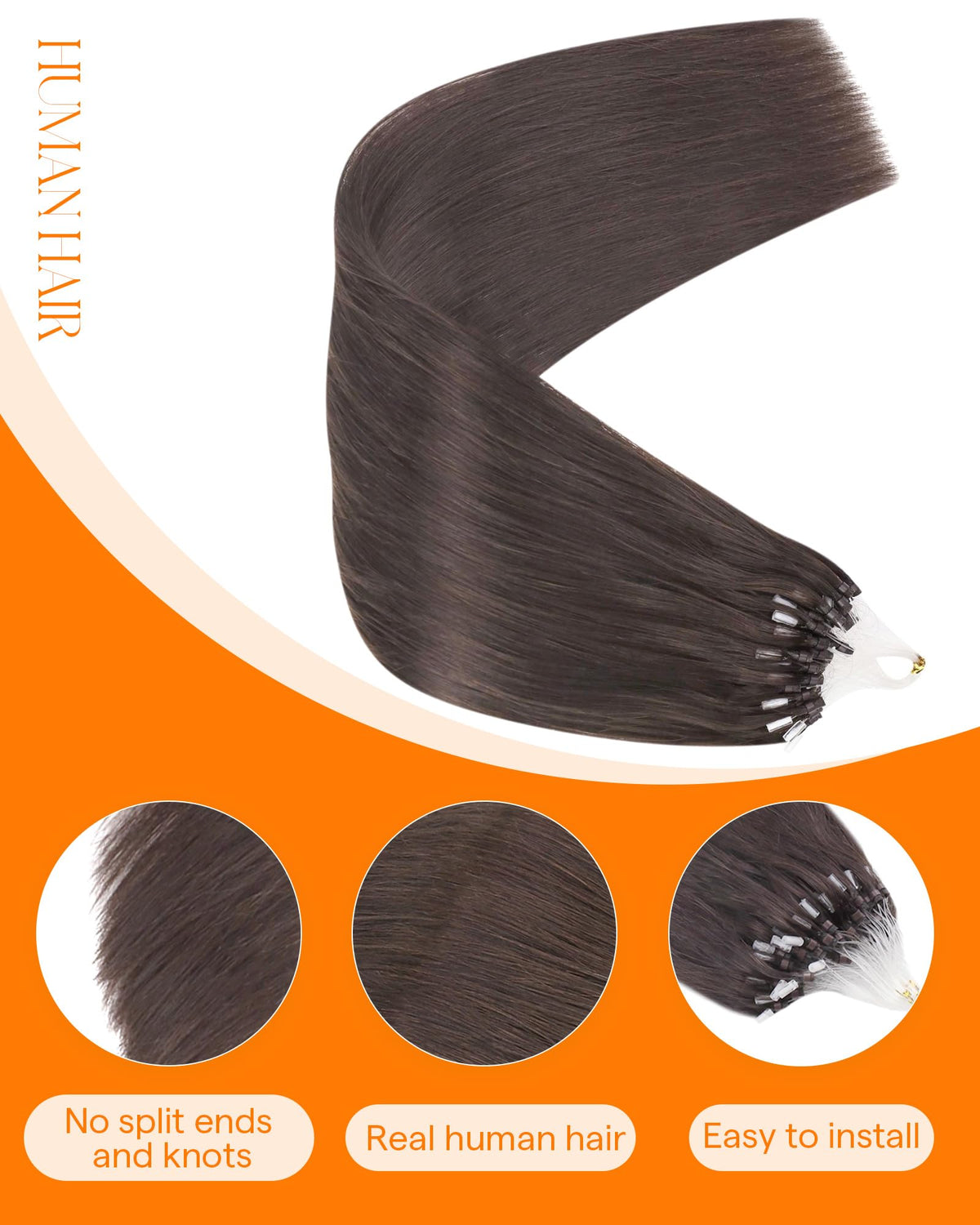 Close-up of Sunny Hair Microbead Hair Extensions Mocha Brown strands