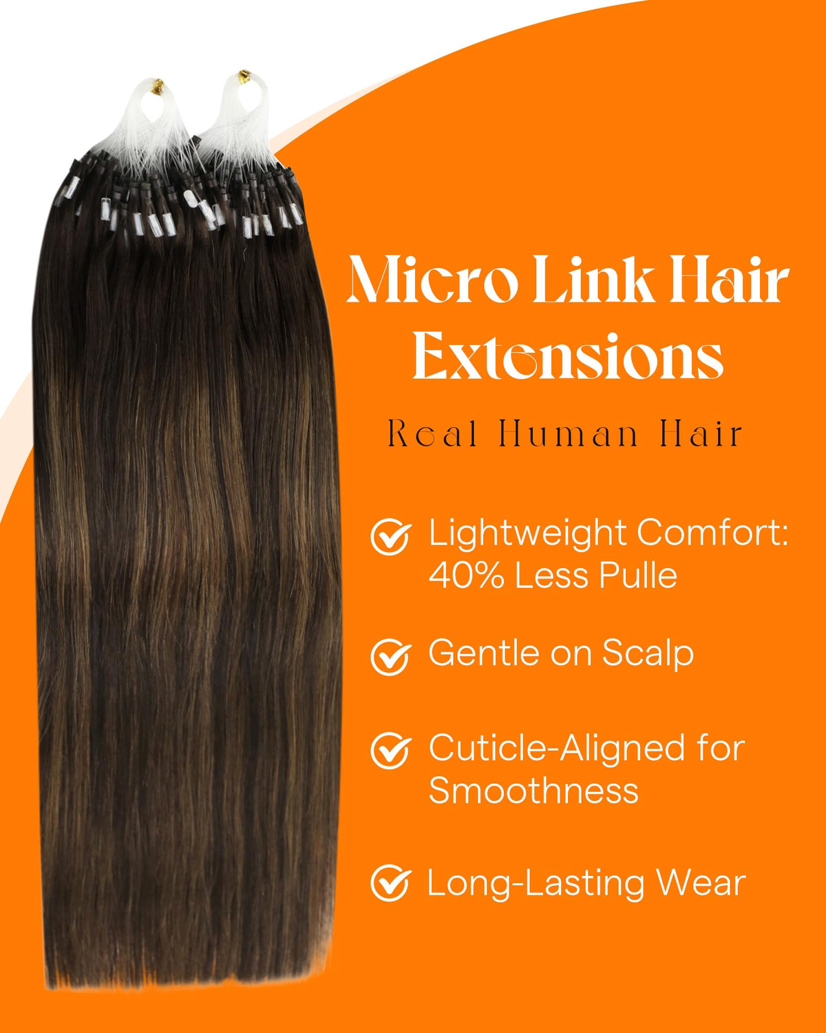 Close-up of Sunny Hair Microlink extensions showing micro rings