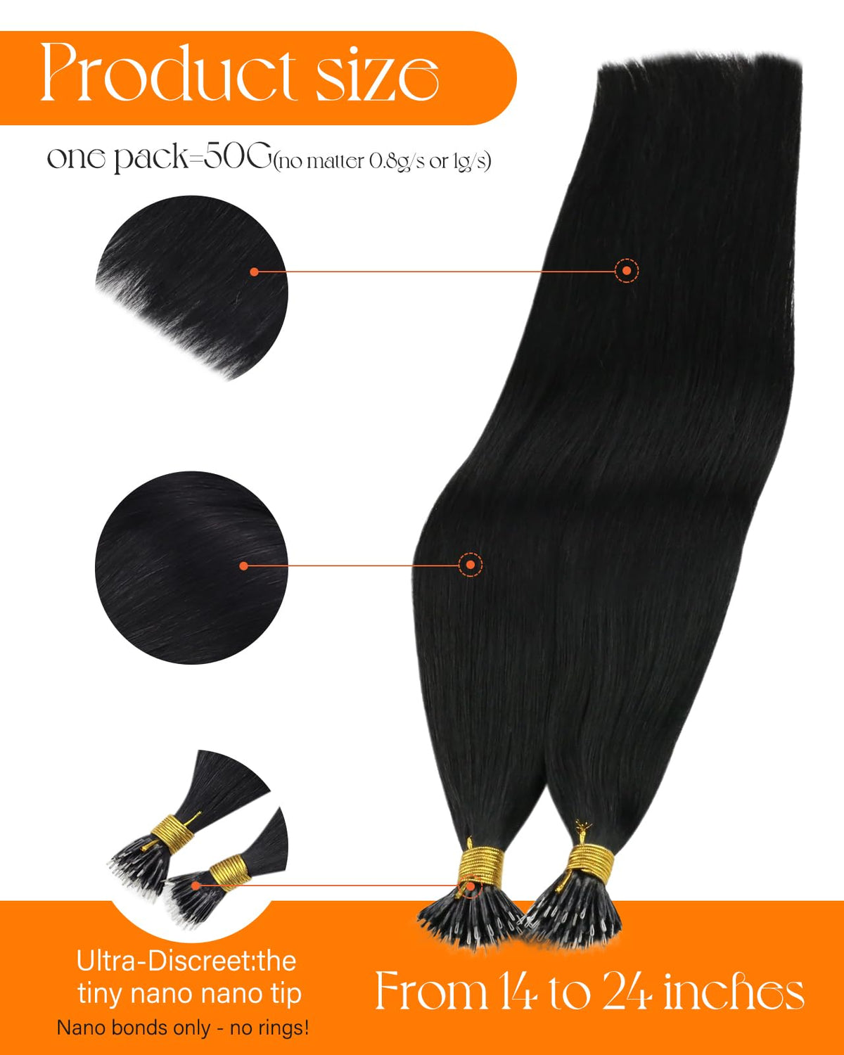 Close-up of Sunny Hair Nano Rings on extensions