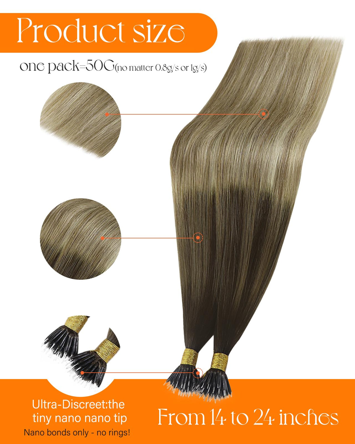 Close-up of Sunny Hair Nano Rings on extensions