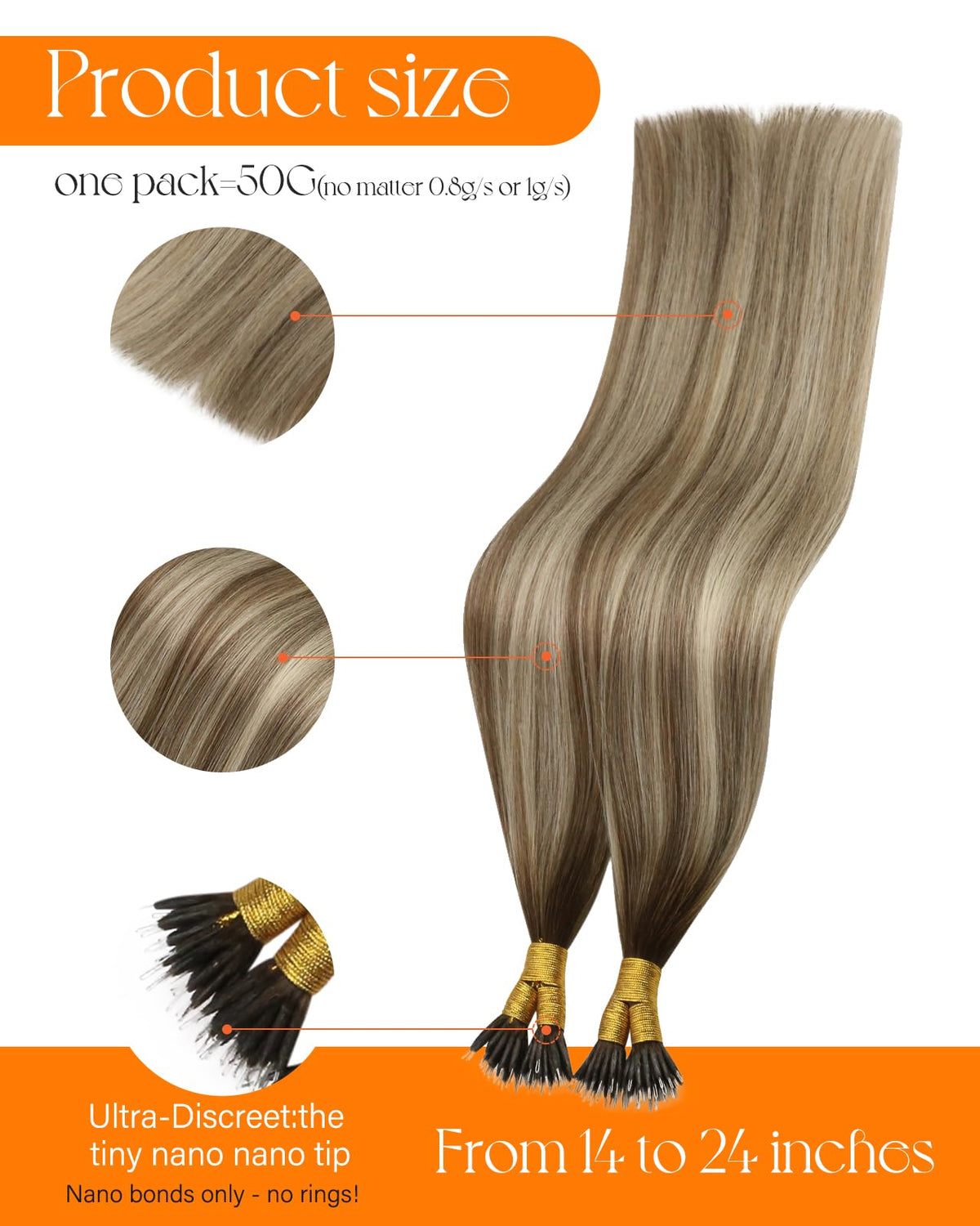 Close-up of Sunny Hair Nano Rings on extensions