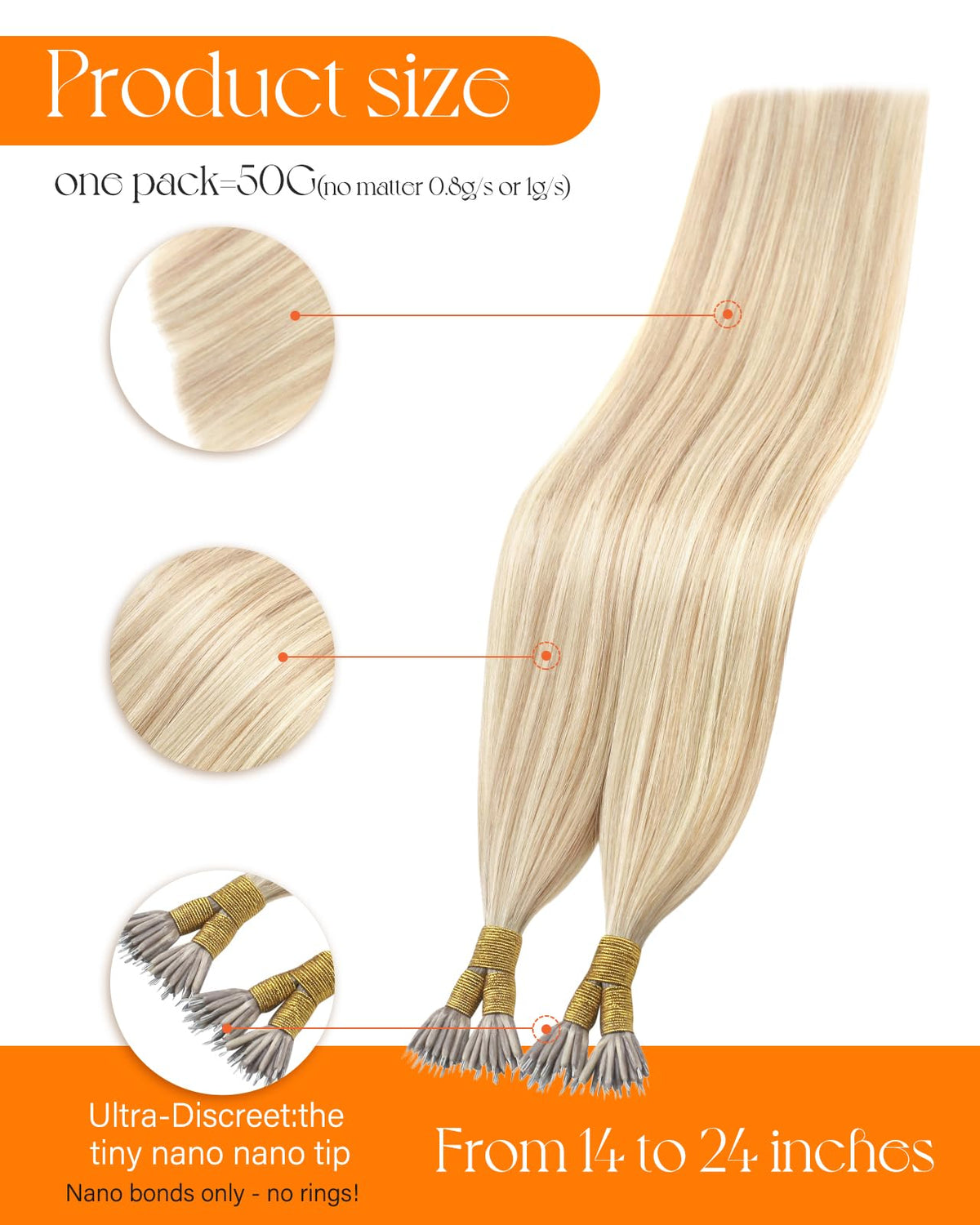 Close-up of Sunny Hair Nano Rings on extensions