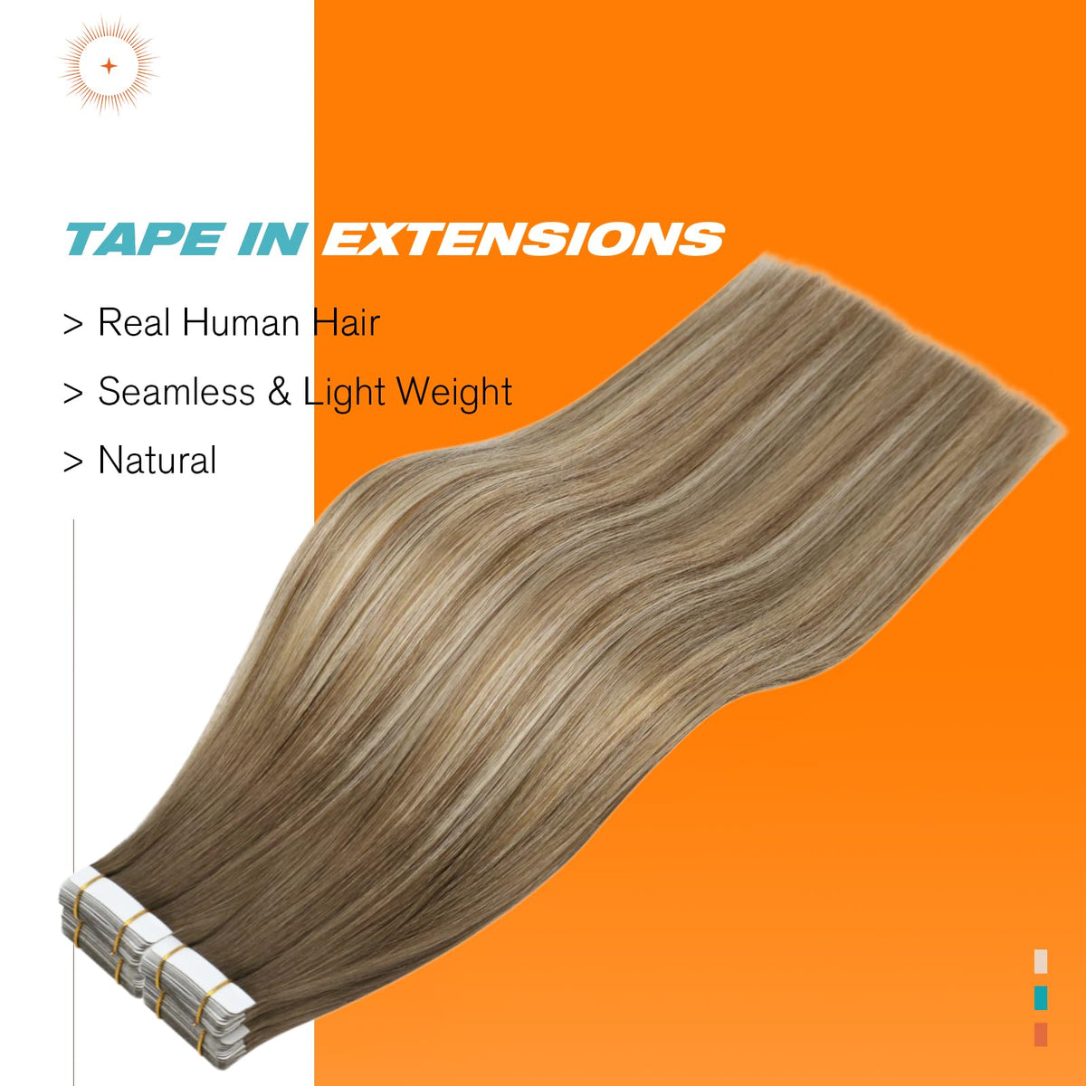 Close-up of Sunny Hair Tape in Hair Extensions showing adhesive tape