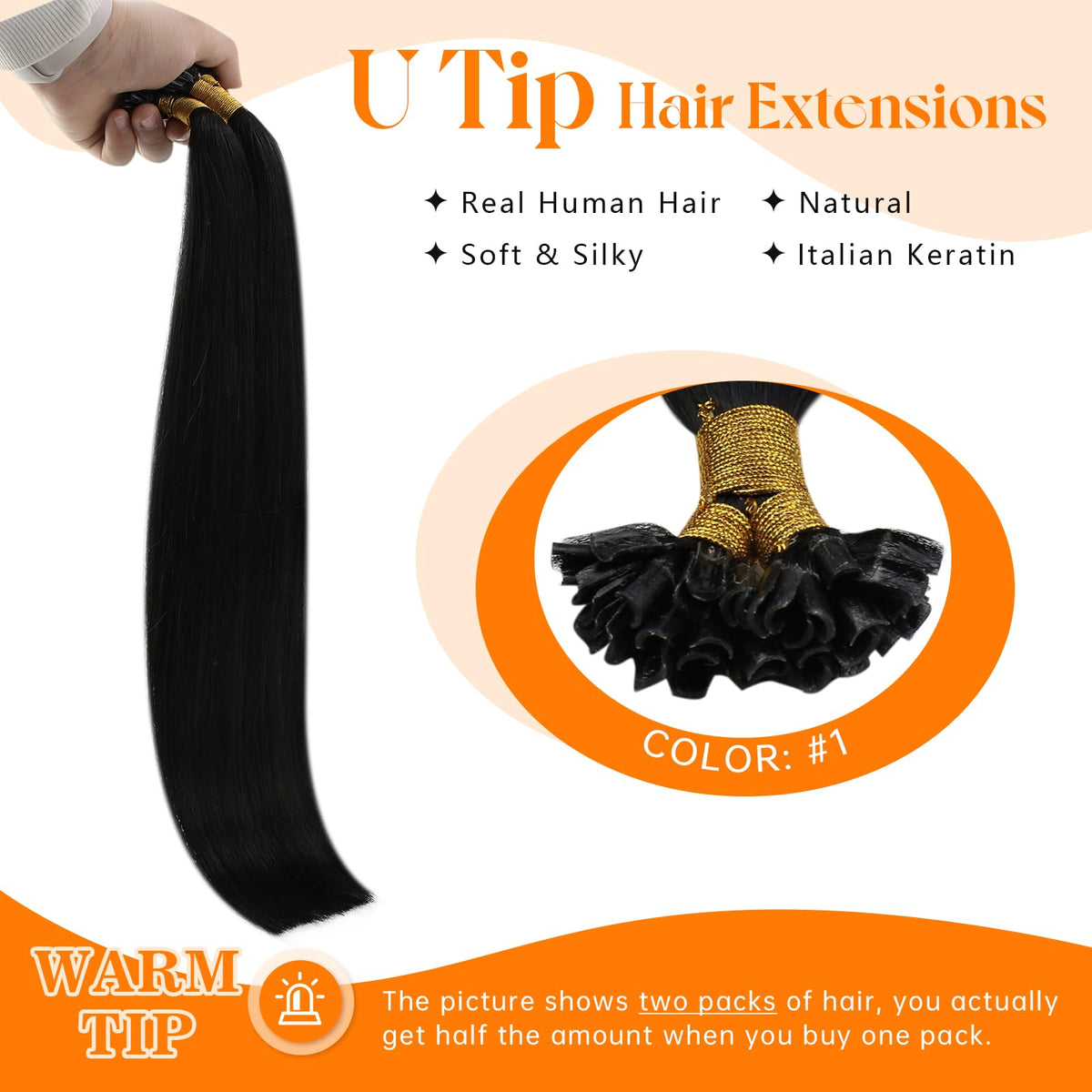 Close-up of Sunny Hair U Tip extensions keratin tip