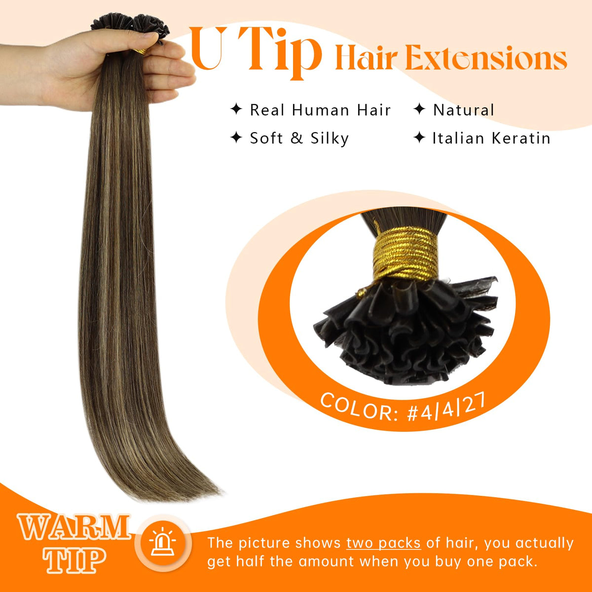 Close-up of Sunny Hair U Tip extensions keratin tip