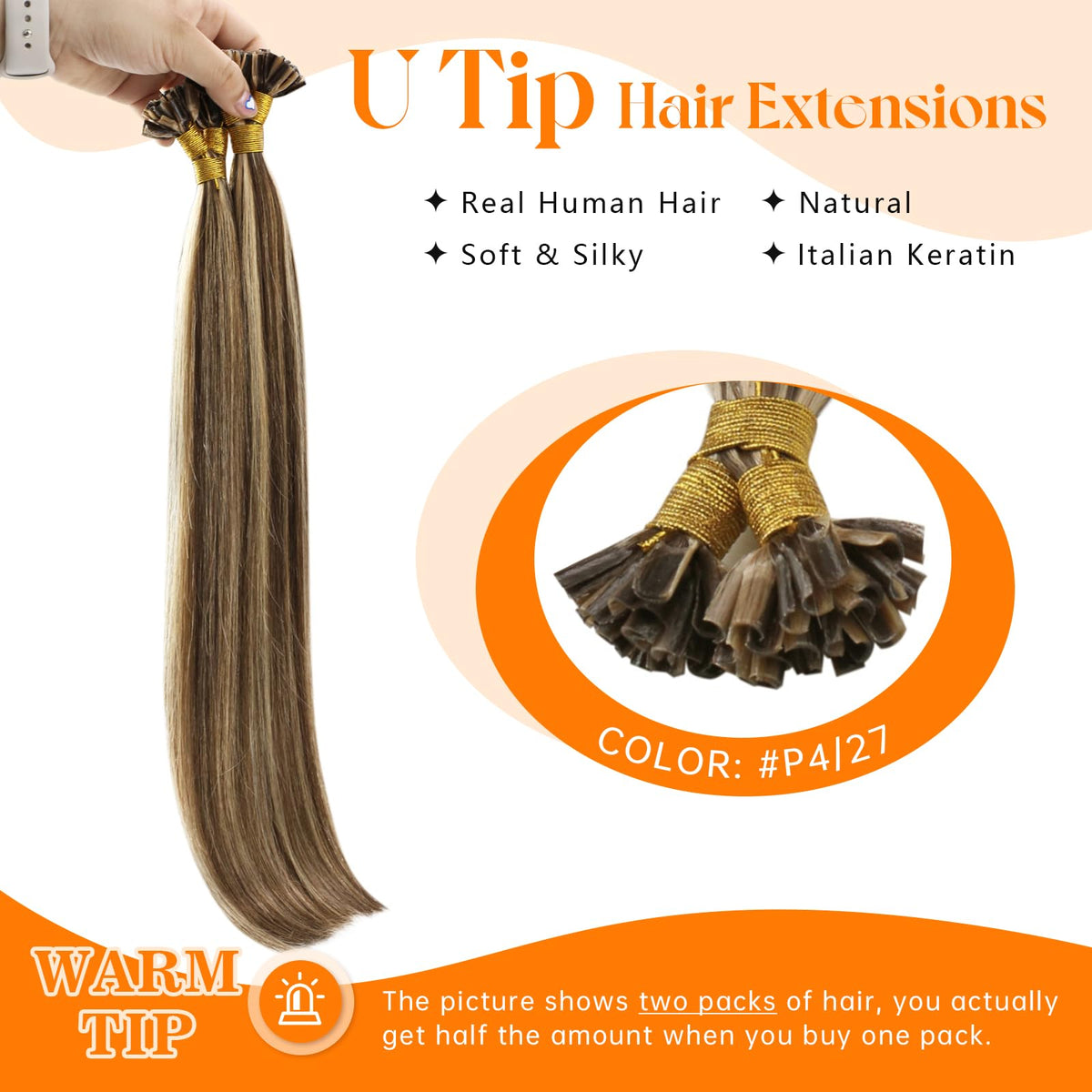 Close-up of Sunny Hair U Tip extensions keratin tip