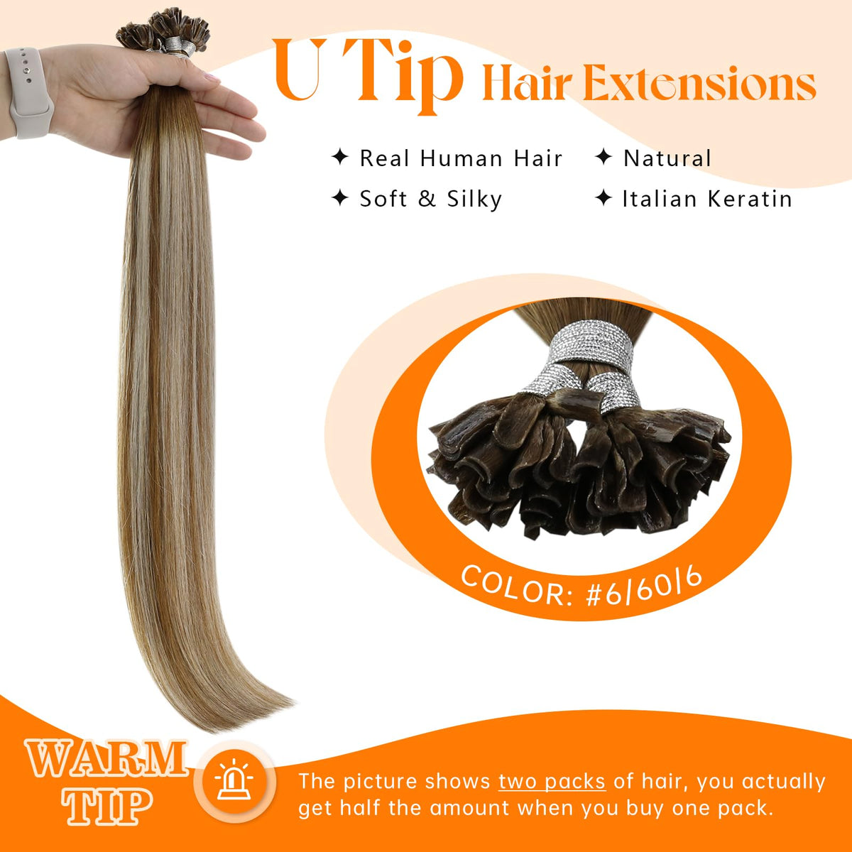 Close-up of Sunny Hair U Tip Extensions showing keratin tip