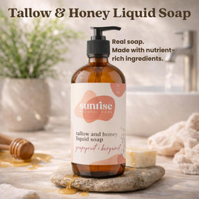 Close-up of Sunrise Natural Care Tallow & Honey Liquid Soap texture