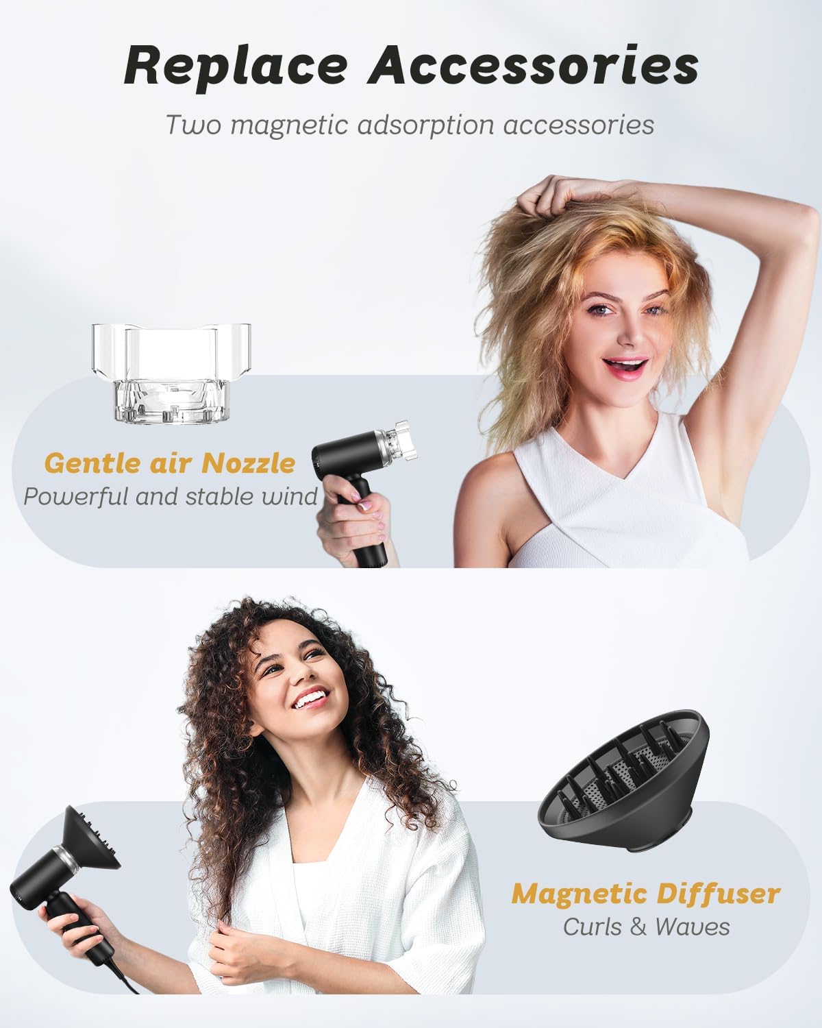 Close-up of SUPGALIY hair dryer nozzle and controls