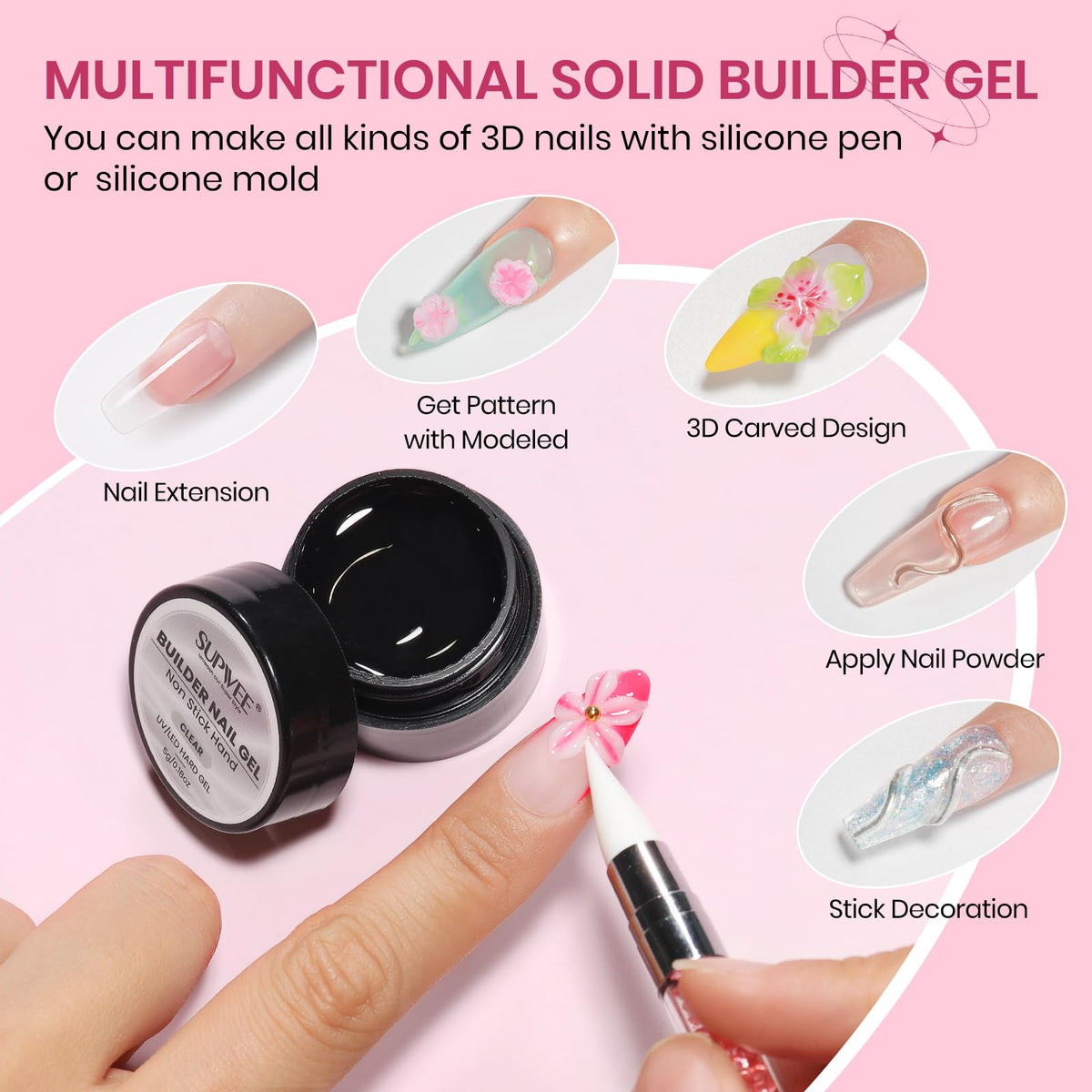 Close-up of SUPWEE 3D Sculpting Gel application on nails