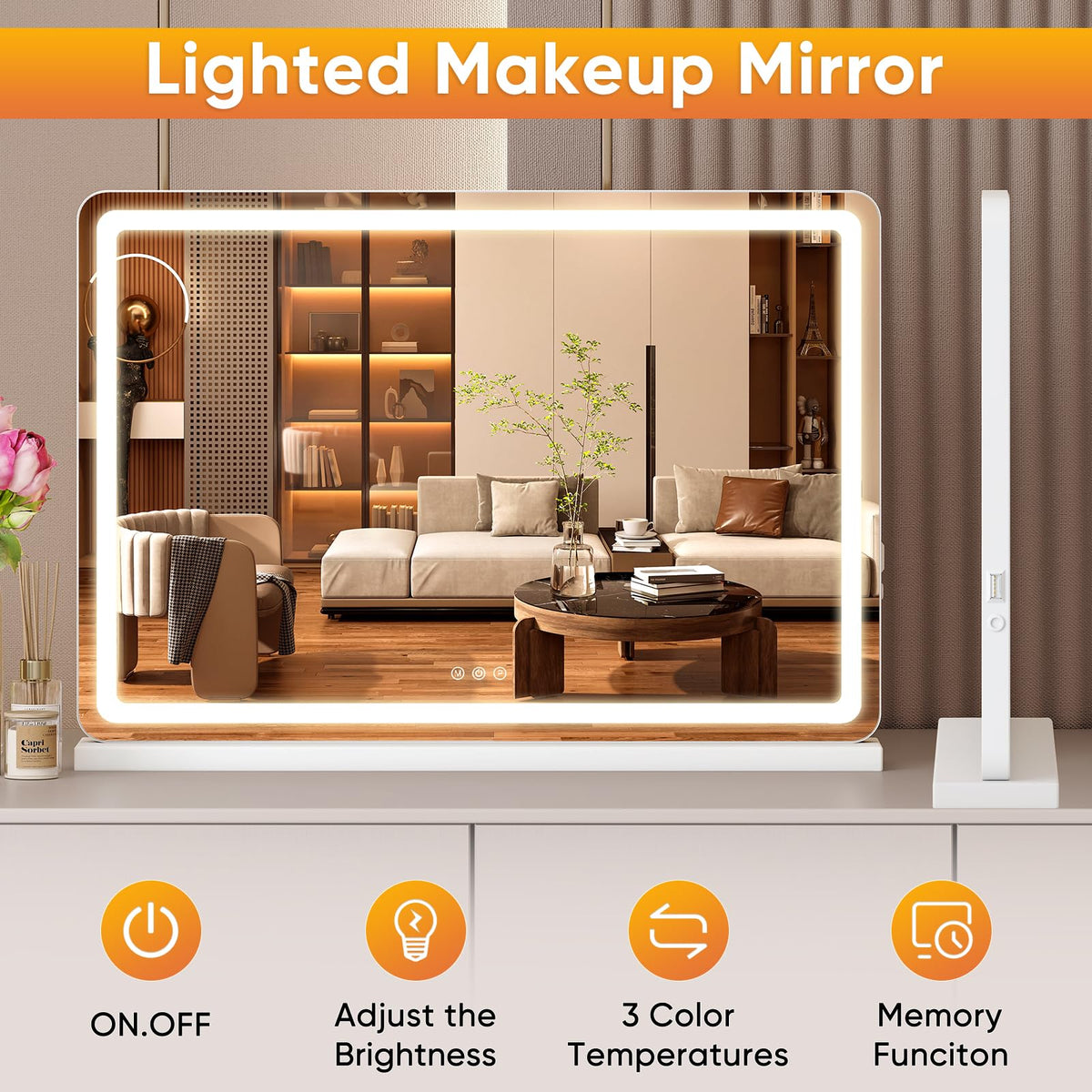 Close-up of Sweetcrispy LED Vanity Mirror's USB port