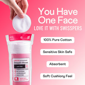 Close-up of Swisspers Ultra-Luxe Cotton Rounds for skincare