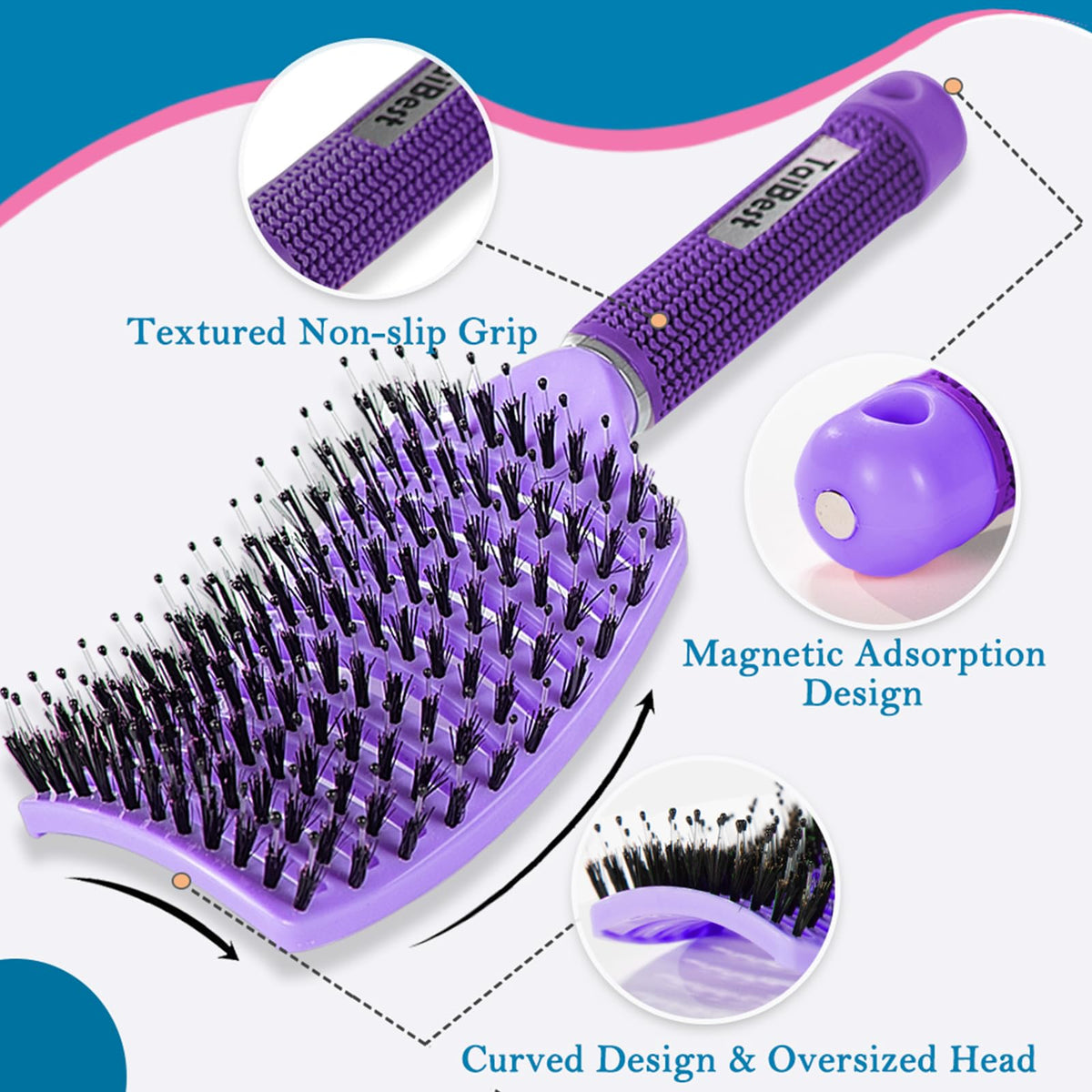 Close-up of TaiBest hair brush bristles showing natural boar hair