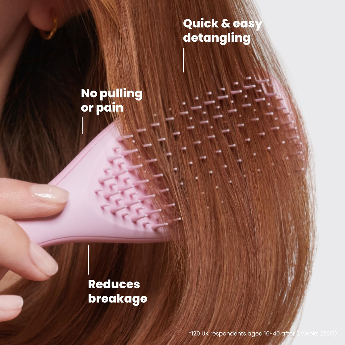 Close-up of TANGLE TEEZER Mini Hair Brush showing soft teeth