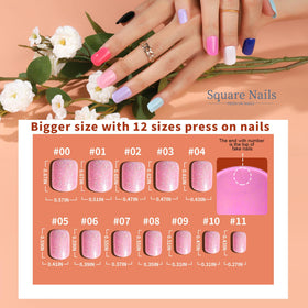 Close-up of Teenitor short matte press on nails in various colours