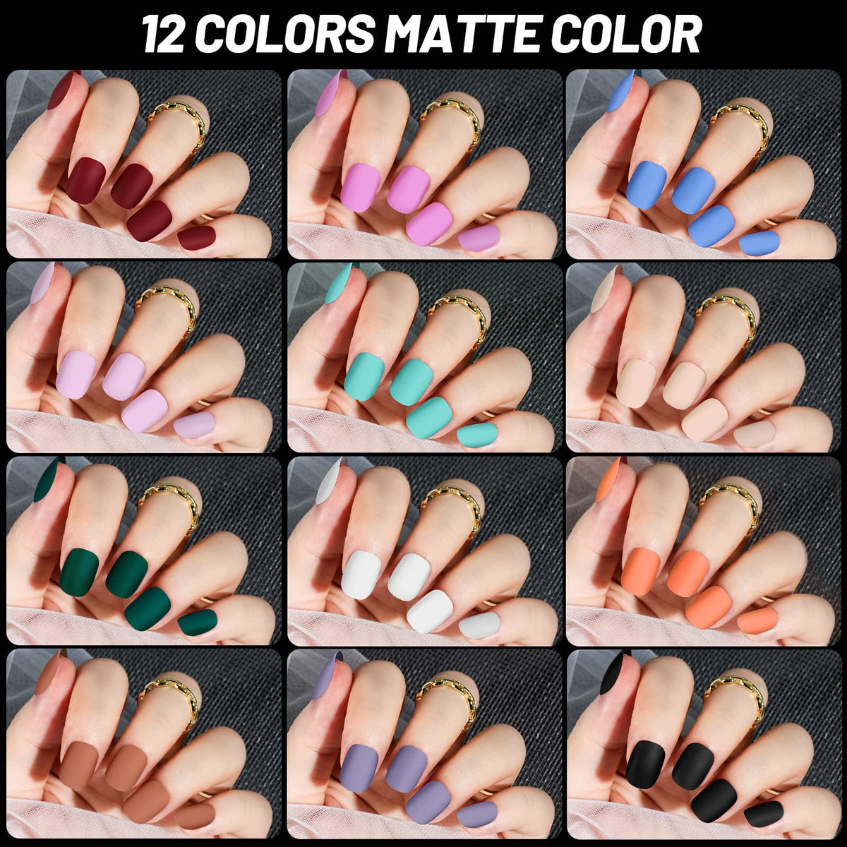 Close-up of Teenitor short matte press on nails in vibrant colours