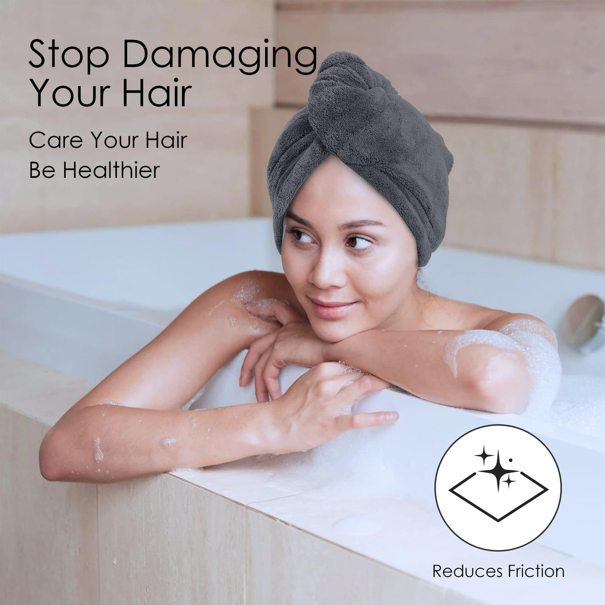 Close-up of TENSTARS Hair Towel Wrap elastic loop design