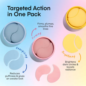 Close-up of TEREZ & HONOR hydrogel eye patches with packaging